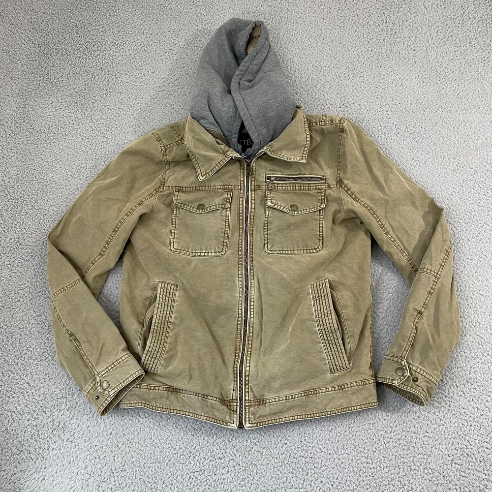 Guess Hooded Sherpa Lined Military Jacket S Olive Field Quilted Lined Full Zip